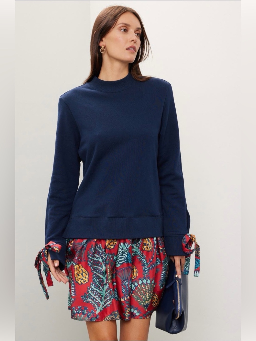 LA DoubleJ~Navy Sweatshirt Sporty Dress with Tie Cuffs~Size Small~$490~